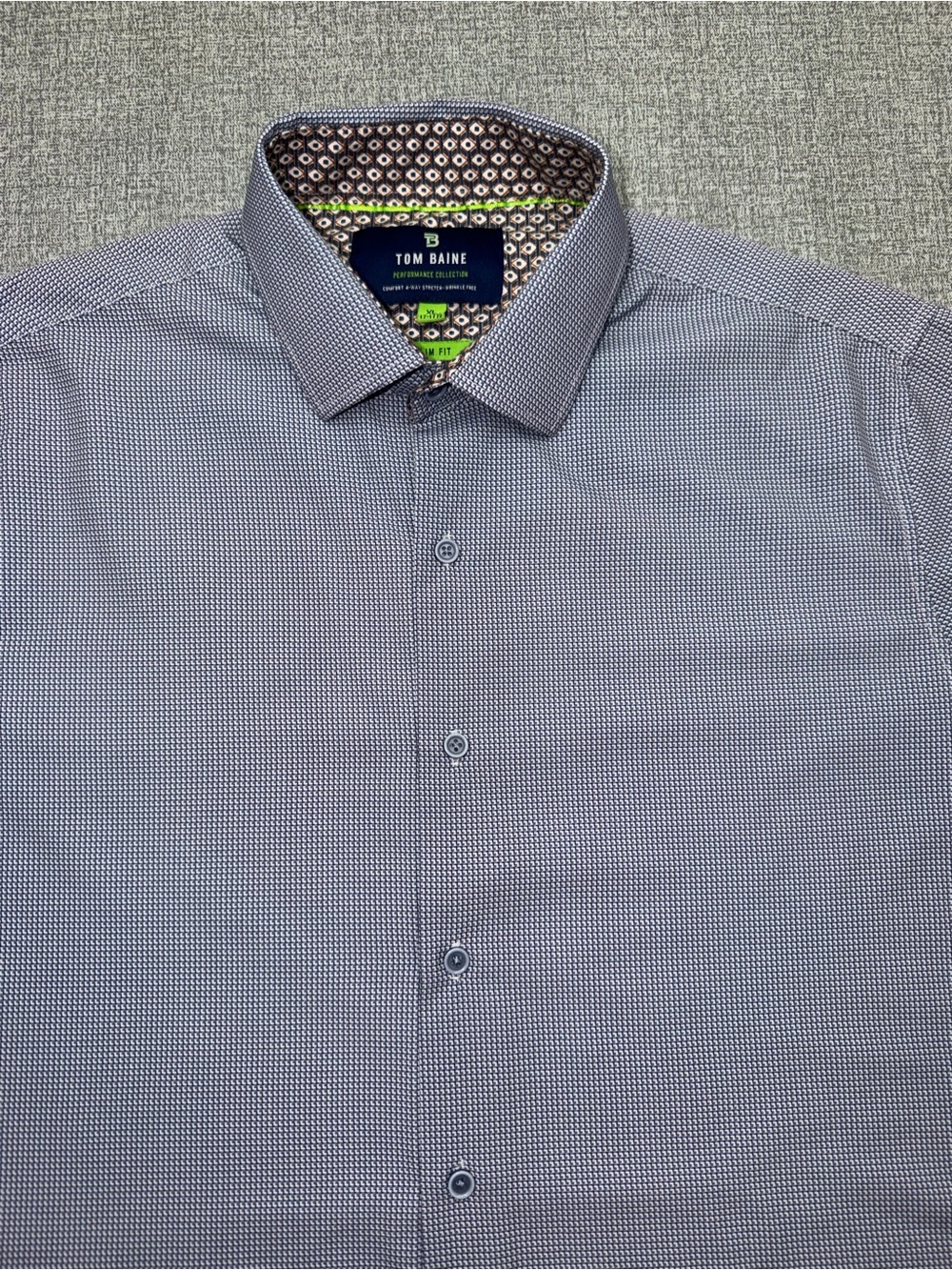 Tom Baine Mens XL Performance Dress Shirt Slim Fit Blue Mini Houndstooth Geo
